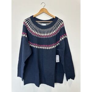 New Croft & Barrow Navy Diamond Yoke Sweater Womens 2X Long Sleeve Fair Isle